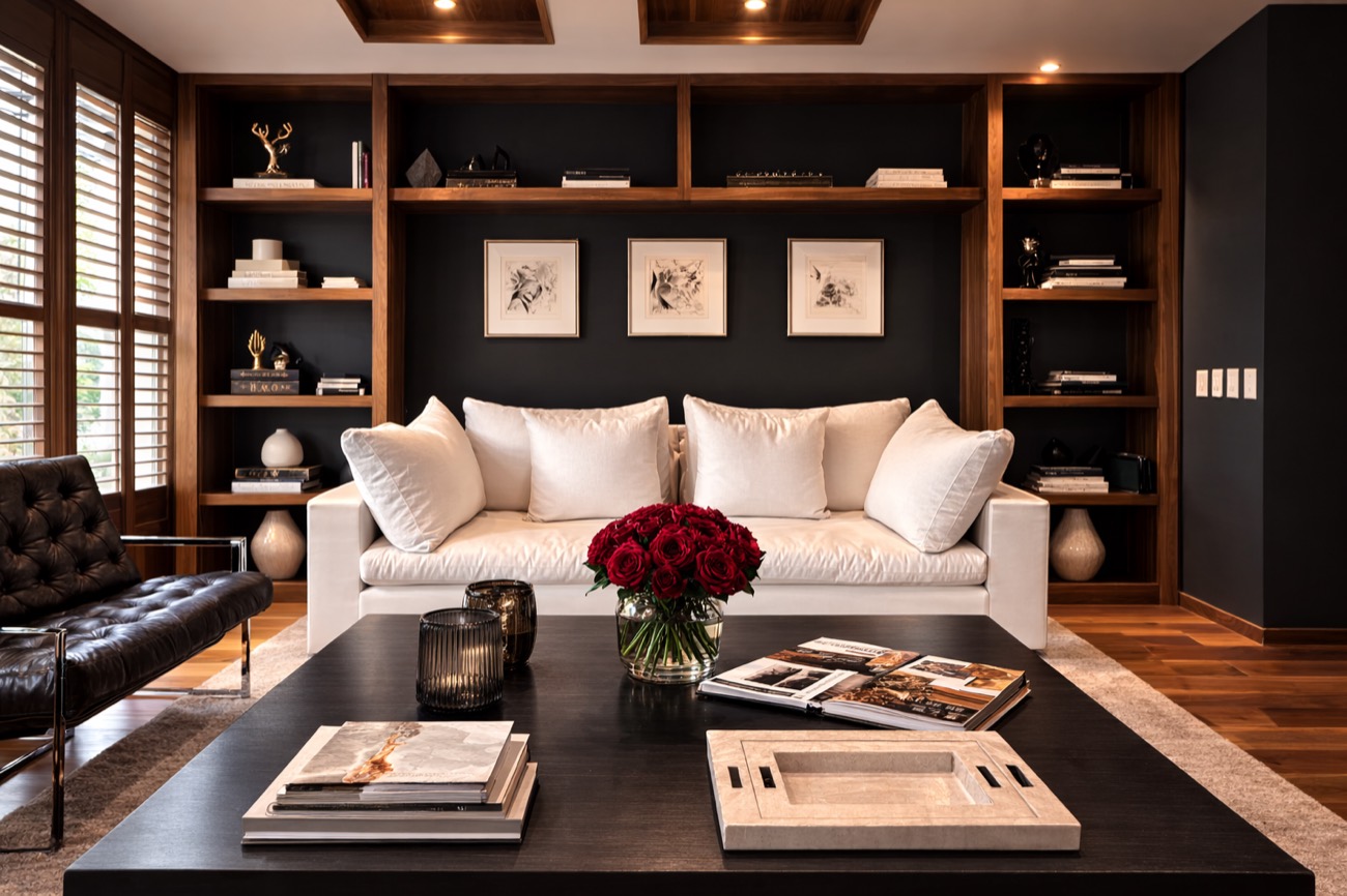 Sala de diseño de autor del departamento amueblado en Polanco